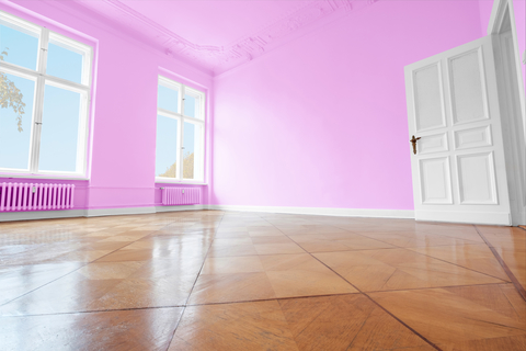 empty room with pink painted walls, home renovation concept