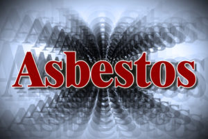 red asbestos text on a blurry background